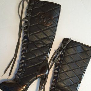 CHANEL TIE UP HEELED BOOTS
